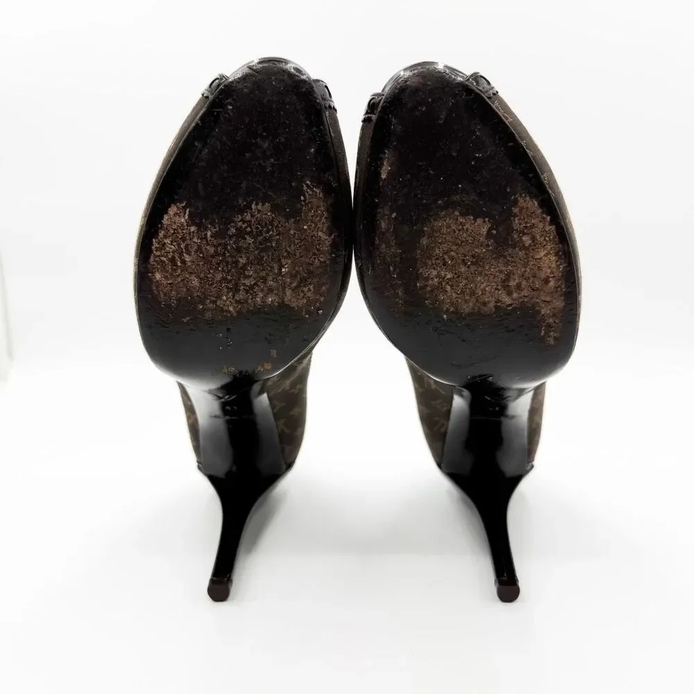 Louis Vuitton LV Monogram Brown Peep Toe Pumps Heels EU 41 US 11 - Picture 9 of 11